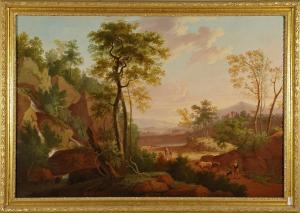 Viandanti in un paesaggio, scuola francese seconda metà secolo XVIII